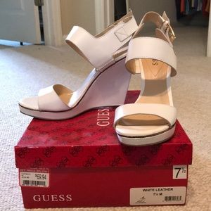 White Leather Guess Wedge